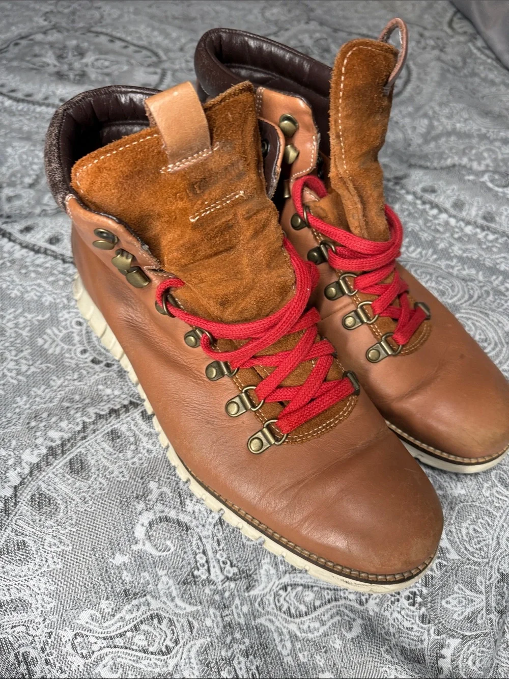 Men's Cole Haan Grand O - Brown Leather Hiking Boots with Red Laces - Size 10